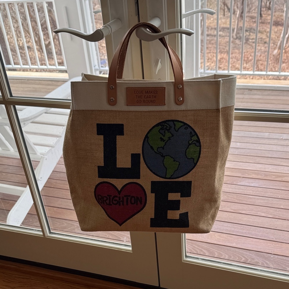 Brighton Natural Jute Tote with Love Earth & Heart Graphic